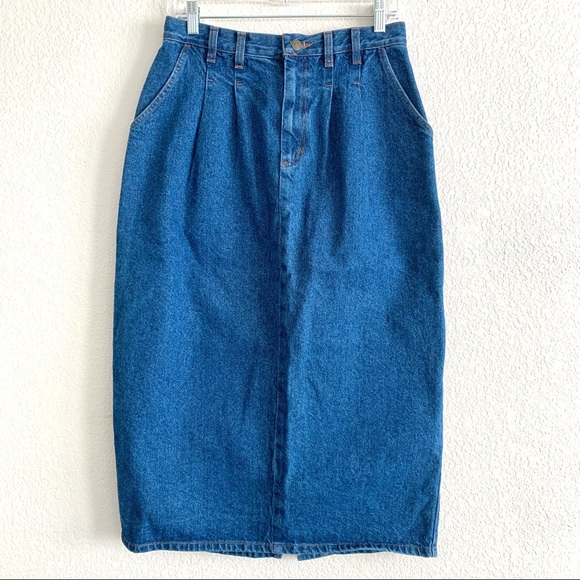 Vintage 80s High Rise Denim Midi Skirt - Picture 7 of 11